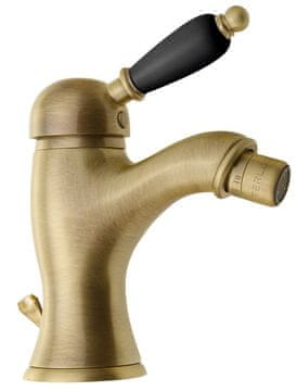 SAPHO KIRKÉ BLACK - Stojánková Bidetová Armatura s Výpustjo, Črn Ročaj, Bronasta barva