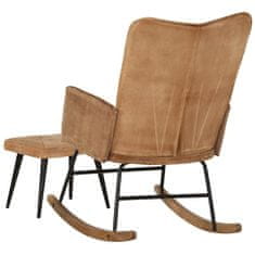 Vidaxl Gugalni stol z naslonom za noge rjavo vintage platno