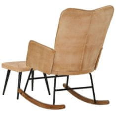 Vidaxl Gugalni stol z naslonom za noge krem vintage platno