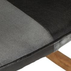 Greatstore Gugalni stol črno pravo usnje in platno