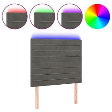 Vidaxl LED posteljno vzglavje temno sivo 90x5x118/128 cm žamet