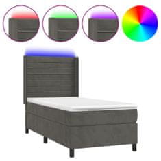 shumee Box spring postelja z vzmetnico LED temno siva 90x200 cm žamet
