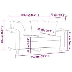 Vidaxl Kavč dvosed z okrasnimi blazinami kapučino 120 cm umetno usnje