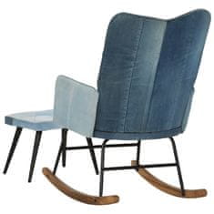 Greatstore Gugalni stol s stolčkom za noge denim krpanka platno