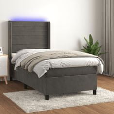 shumee Box spring postelja z vzmetnico LED temno siva 90x200 cm žamet