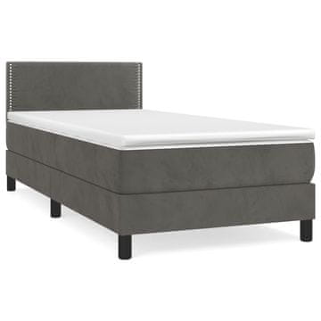 Vidaxl Box spring postelja z vzmetnico temno siv 90x190 cm žamet