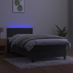 Greatstore Box spring postelja z vzmetnico LED temno siva 90x190 cm žamet