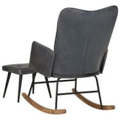 Greatstore Gugalni stol s stolčkom za noge sivo pravo usnje