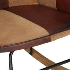 Greatstore Gugalni stol s stolčkom za noge rjavo pravo usnje in platno