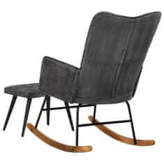 Vidaxl Gugalni stol z naslonom za noge črno vintage platno