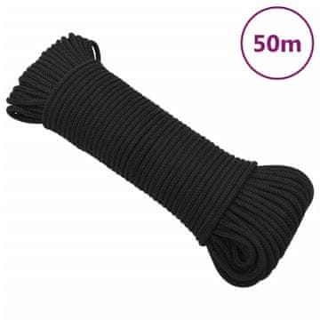 Vidaxl vidaXL Jadralna vrv, enobarvna črna, 4 mm, 50 m, polipropilen
