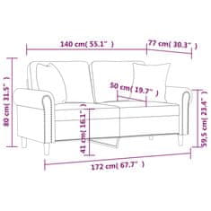 Vidaxl Kavč dvosed z okrasnimi blazinami temno siv 140 cm žamet