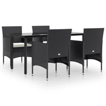 Vidaxl Vrtna jedilna garnitura 5-delna z blazinami črna