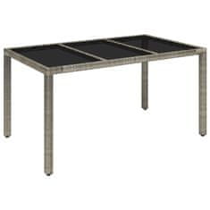 Vidaxl Vrtna miza s stekleno ploščo siva 150x90x75 cm poli ratan