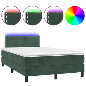 Vidaxl Box spring postelja z vzmetnico LED tem. zelena 120x200cm žamet