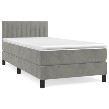 Vidaxl Box spring postelja z vzmetnico svetlo siv 90x190 cm žamet
