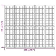 Vidaxl Zložljiv 5-delni paravan japonski stil 200x170 cm bele barve