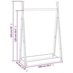 Vidaxl Stojalo za oblačila sivo 100x45x150 cm trdna borovina
