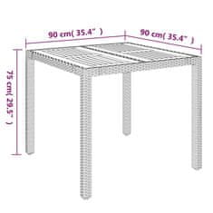 Vidaxl Vrtna miza z leseno mizno ploščo črna 90x90x75 cm poli ratan