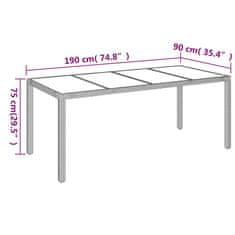 Vidaxl Vrtna miza s stekleno ploščo črna 190x90x75 cm poli ratan