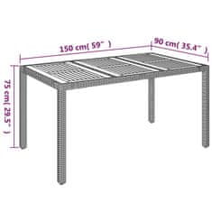 Vidaxl Vrtna miza z leseno mizno ploščo črna 150x90x75 cm poli ratan