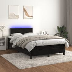 Greatstore Box spring postelja z vzmetnico LED črna 120x200 cm žamet