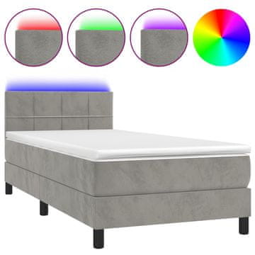 Vidaxl Box spring postelja z vzmetnico LED svetlo siva 80x200 cm žamet