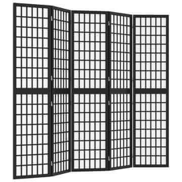 Vidaxl Zložljiv 5-delni paravan japonski stil 200x170 cm črne barve