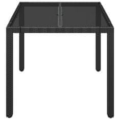 Vidaxl Vrtna miza s stekleno ploščo črna 90x90x75 cm poli ratan