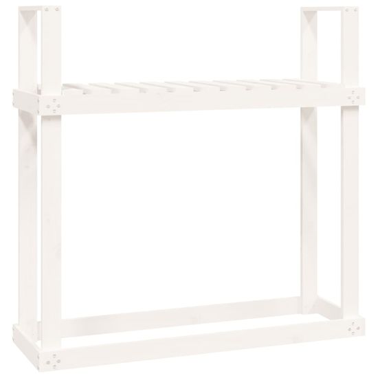 Vidaxl Stojalo za drva belo 110x35x108,5 cm trdna borovina
