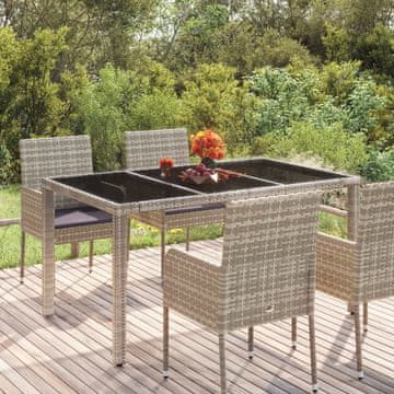 Vidaxl vidaXL Vrtna miza s stekleno ploščo, siva, 150x90x75 cm, PE ratan