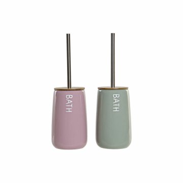 DKD Home Decor Ščetka za stranišče DKD Home Decor 8424001811410 Green Pink Bamboo Dolomite 12 x 12 x 38,5 cm (2 enoti)