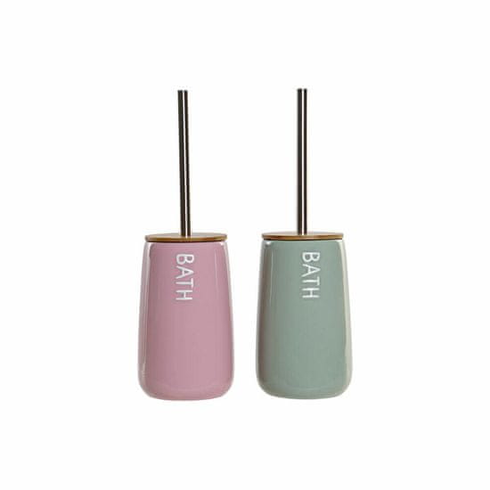 DKD Home Decor Ščetka za stranišče DKD Home Decor 8424001811410 Green Pink Bamboo Dolomite 12 x 12 x 38,5 cm (2 enoti)
