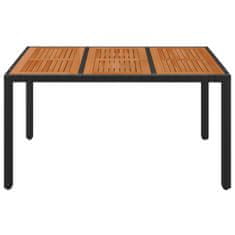 Greatstore Vrtna miza z leseno mizno ploščo črna 150x90x75 cm poli ratan