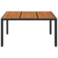 Vidaxl Vrtna miza z leseno mizno ploščo črna 150x90x75 cm poli ratan