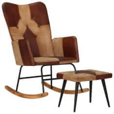 Greatstore Gugalni stol s stolčkom za noge rjavo pravo usnje in platno