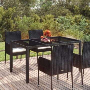 Vidaxl vidaXL Vrtna miza s stekleno ploščo črna 150x90x75 cm PE ratan
