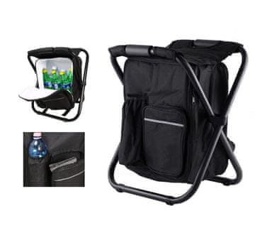 Verkgroup 3V1 turistični zložljiv ribiški stol s termo hladilnim nahrbtnikom črn