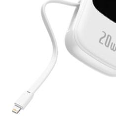 BASEUS powerbank qpow pro s kablom usb-c, usb-c, usb, 20000mah, 20W (bela)