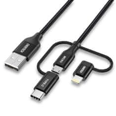 Choetech USB kabel MFI Lightning USB tip C mikro USB 3v1 1,2 m črn