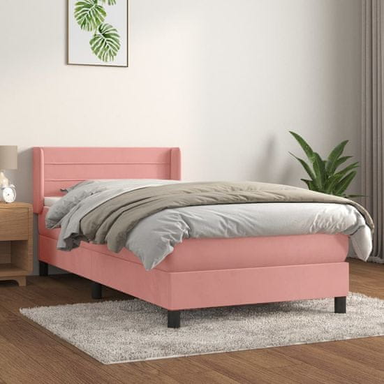 Greatstore Box spring postelja z vzmetnico roza 80x200 cm žamet