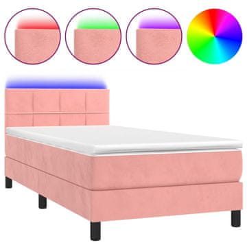Vidaxl Box spring postelja z vzmetnico LED roza 80x200 cm žamet