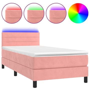 Vidaxl Box spring postelja z vzmetnico LED roza 90x190 cm žamet