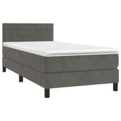 Greatstore Box spring postelja z vzmetnico LED temno siva 90x190 cm žamet