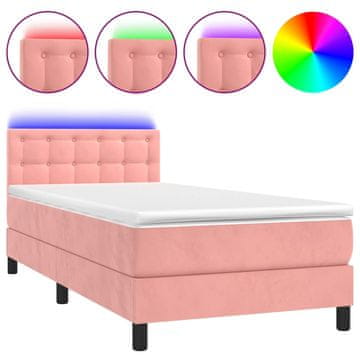 Vidaxl Box spring postelja z vzmetnico LED roza 80x200 cm žamet