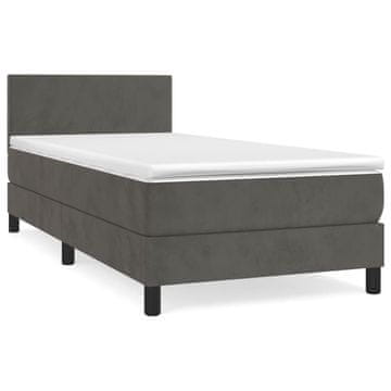 Vidaxl Box spring postelja z vzmetnico temno siv 90x190 cm žamet