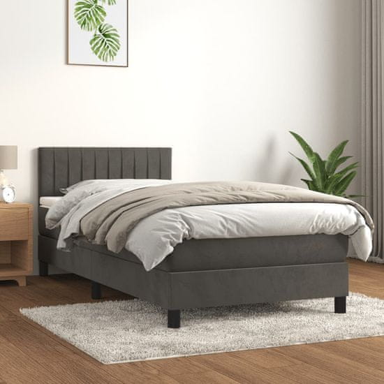 Greatstore Box spring postelja z vzmetnico temno siv 90x190 cm žamet