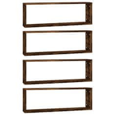 Greatstore Stenske kockaste police 4 kosi dim. hrast 80x15x26,5cm inž. les