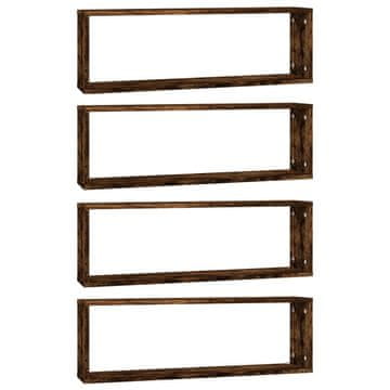 Vidaxl Stenske kockaste police 4 kosi dim. hrast 80x15x26,5cm inž. les
