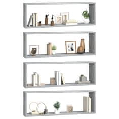 Vidaxl Stenska kockasta polica 4 kosi siva sonoma 80x15x26,5 cm
